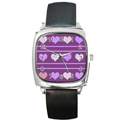 Purple Harts Pattern 2 Square Metal Watch