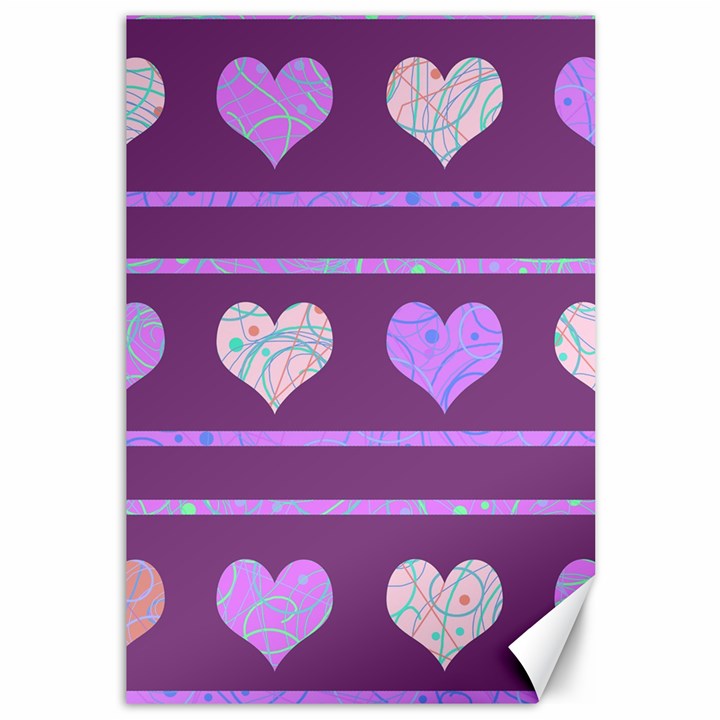 Purple harts pattern 2 Canvas 12  x 18  