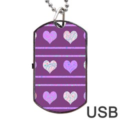 Purple Harts Pattern 2 Dog Tag Usb Flash (two Sides) 