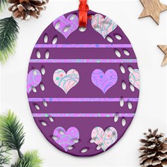 Purple Harts Pattern 2 Oval Filigree Ornament (2-side)  by Valentinaart