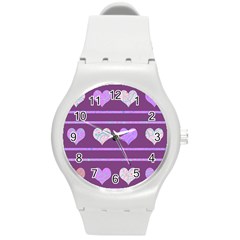 Purple Harts Pattern 2 Round Plastic Sport Watch (m) by Valentinaart