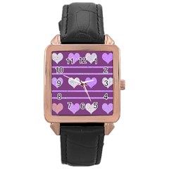 Purple Harts Pattern 2 Rose Gold Leather Watch  by Valentinaart