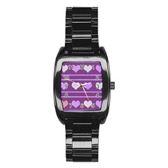 Purple Harts Pattern 2 Stainless Steel Barrel Watch by Valentinaart