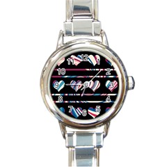 Colorful Harts Pattern Round Italian Charm Watch by Valentinaart