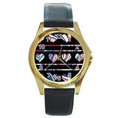 Colorful Harts Pattern Round Gold Metal Watch