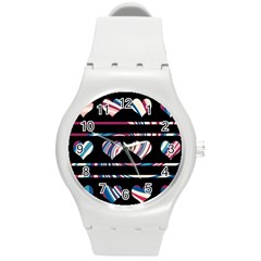 Colorful Harts Pattern Round Plastic Sport Watch (m) by Valentinaart