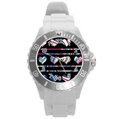 Colorful Harts Pattern Round Plastic Sport Watch (l)