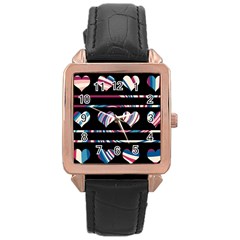 Colorful Harts Pattern Rose Gold Leather Watch  by Valentinaart