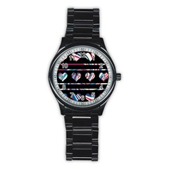 Colorful Harts Pattern Stainless Steel Round Watch