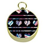 Colorful harts pattern Gold Compasses Front