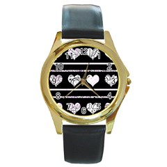 Elegant Harts Pattern Round Gold Metal Watch by Valentinaart