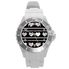 Elegant Harts Pattern Round Plastic Sport Watch (l) by Valentinaart