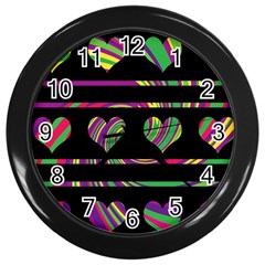 Colorful Harts Pattern Wall Clocks (black) by Valentinaart