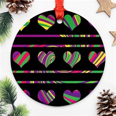 Colorful Harts Pattern Round Ornament (two Sides) 