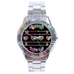 Colorful Harts Pattern Stainless Steel Analogue Watch by Valentinaart