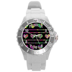 Colorful Harts Pattern Round Plastic Sport Watch (l) by Valentinaart