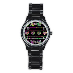 Colorful Harts Pattern Stainless Steel Round Watch by Valentinaart