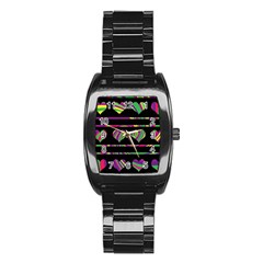 Colorful Harts Pattern Stainless Steel Barrel Watch by Valentinaart