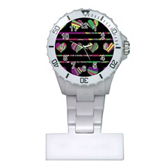 Colorful Harts Pattern Plastic Nurses Watch by Valentinaart