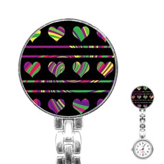 Colorful Harts Pattern Stainless Steel Nurses Watch by Valentinaart