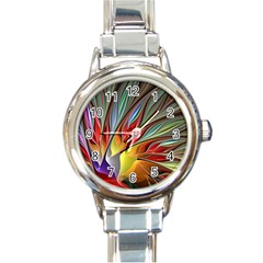 Fractal Bird Of Paradise Round Italian Charm Watch by WolfepawFractals