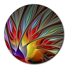 Fractal Bird Of Paradise Round Mousepad by WolfepawFractals