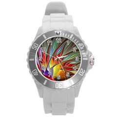 Fractal Bird Of Paradise Round Plastic Sport Watch (l) by WolfepawFractals