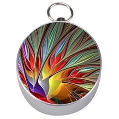 Fractal Bird Of Paradise Silver Compass