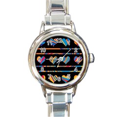 Colorful Harts Pattern Round Italian Charm Watch by Valentinaart