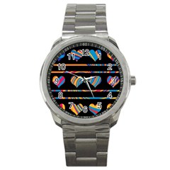 Colorful Harts Pattern Sport Metal Watch by Valentinaart