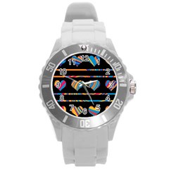 Colorful Harts Pattern Round Plastic Sport Watch (l) by Valentinaart