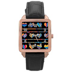 Colorful Harts Pattern Rose Gold Leather Watch  by Valentinaart