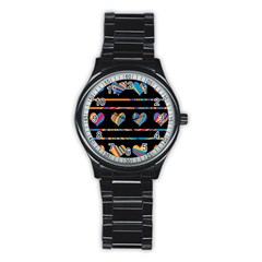 Colorful Harts Pattern Stainless Steel Round Watch by Valentinaart