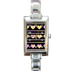 Pink And Yellow Harts Pattern Rectangle Italian Charm Watch by Valentinaart