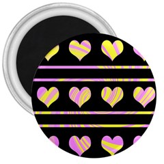 Pink And Yellow Harts Pattern 3  Magnets