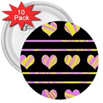 Pink and yellow harts pattern 3  Buttons (10 pack)  Front