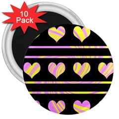 Pink And Yellow Harts Pattern 3  Magnets (10 Pack) 