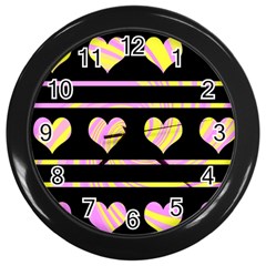 Pink And Yellow Harts Pattern Wall Clocks (black)