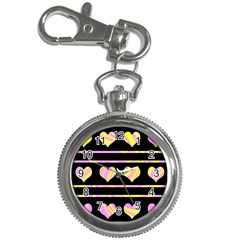 Pink And Yellow Harts Pattern Key Chain Watches by Valentinaart