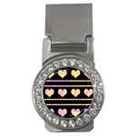 Pink and yellow harts pattern Money Clips (CZ)  Front