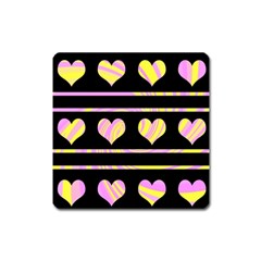 Pink And Yellow Harts Pattern Square Magnet by Valentinaart