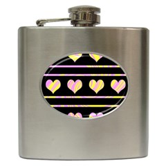 Pink And Yellow Harts Pattern Hip Flask (6 Oz)