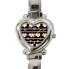 Pink And Yellow Harts Pattern Heart Italian Charm Watch by Valentinaart