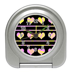 Pink And Yellow Harts Pattern Travel Alarm Clocks by Valentinaart