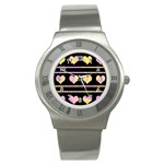 Pink and yellow harts pattern Stainless Steel Watch Front