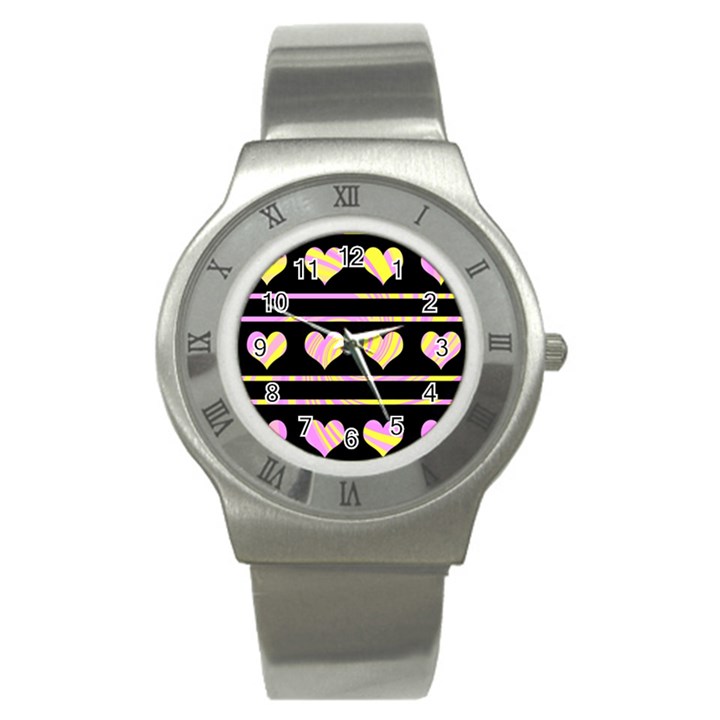 Pink and yellow harts pattern Stainless Steel Watch