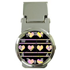 Pink And Yellow Harts Pattern Money Clip Watches by Valentinaart