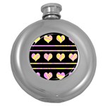 Pink and yellow harts pattern Round Hip Flask (5 oz) Front