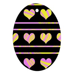 Pink And Yellow Harts Pattern Oval Ornament (two Sides)