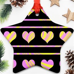 Pink And Yellow Harts Pattern Star Ornament (two Sides) 